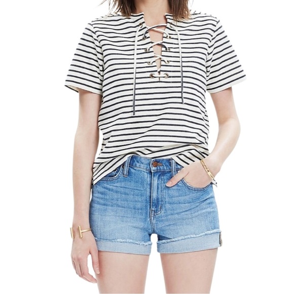 Madewell Tops - Madewell Striped Lace-Up Top Size X-Small